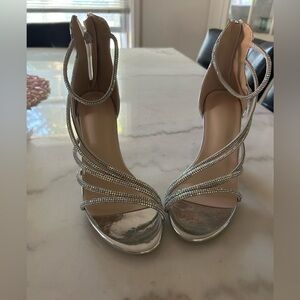 Elegant Silver Strappy Women's Heels